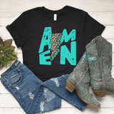 Amen Turquoise Distressed Leopard Lightning Bolt DTF Heat Transfer