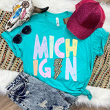 Michigan Pastels Distressed Leopard Lightning Bolt DTF Heat Transfer