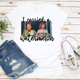 Carried A Watermelon Fan Art Dirty Dancing Sublimation Transfer T-shirt, featuring an image of characters holding watermelons and playful text.