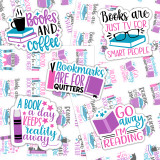 Book Lover Reading Variety Pack Sticker Sheet, colorful stickers featuring book-themed phrases and graphics for book enthusiasts and readers.