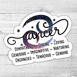 Cancer Zodiac Traits Die Cut Sticker