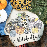 Wild About Fall Pumpkins Screen Print Heat Transfer, fall-themed pumpkin design featuring animal print patterns and adjustable colors.