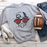Ole Miss DTF Transfer, graphic design of a bearded man wearing sunglasses and a cap with 'Game Day' text, with heart-shaped lenses reading 'LOVE MISS'