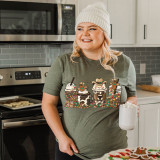 Cowboy Christmas Latte Screen Print Heat Transfer, festive coffee cups with cowboy hats and holiday decorations.