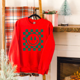 Checkered Christmas Tree Happy Face DTF Heat Transfer