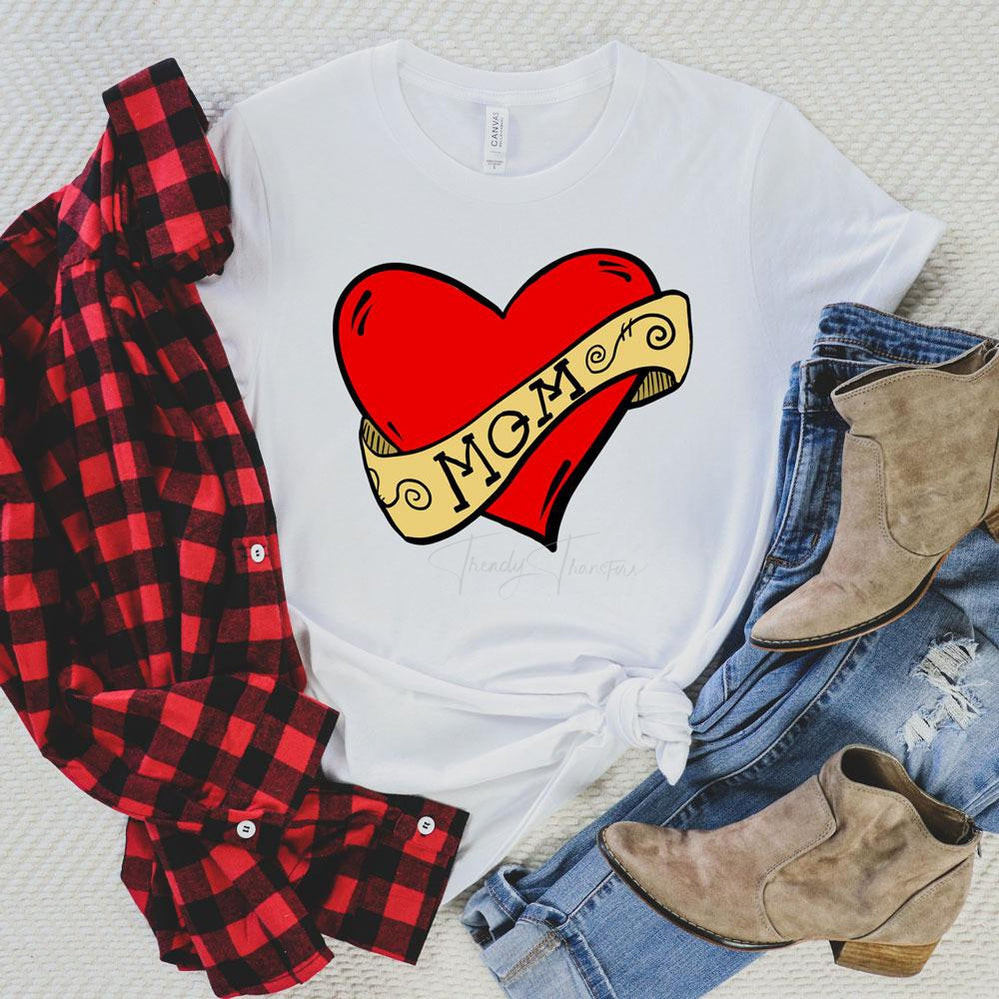 Mama Retro Heart Screen Print Heat Transfer Trendy Transfers