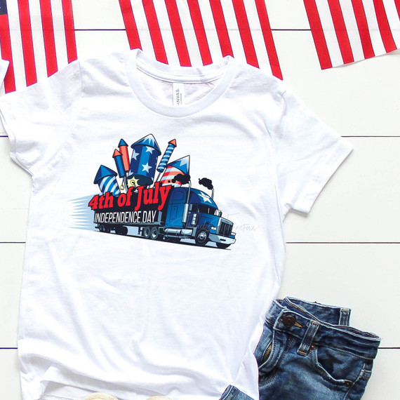 Semi Truck of Fireworks Independence Day Patriotic 4th of July Sublimation Transfer