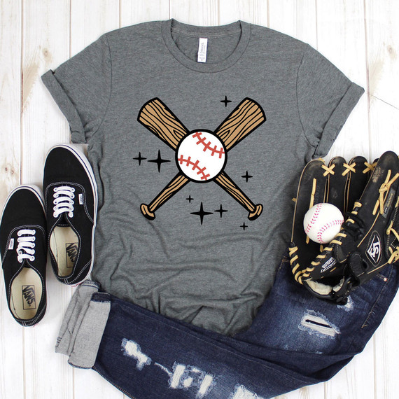 Ball and Bat DTF Heat Transfer, graphic design featuring a baseball with two crossed baseball bats.