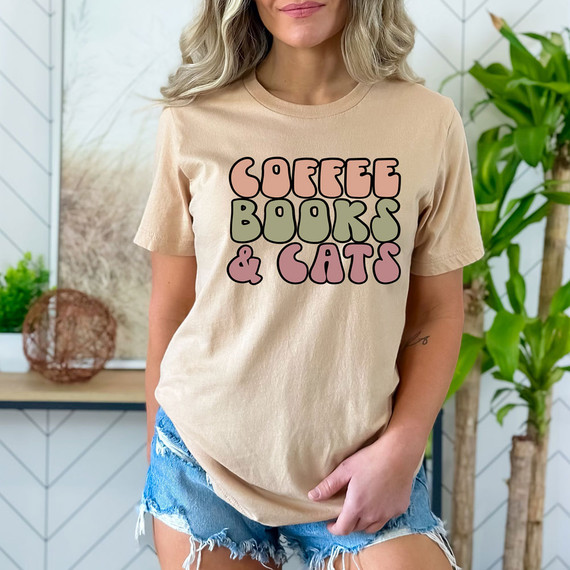 Coffee Books & Cats DTF Heat Transfer