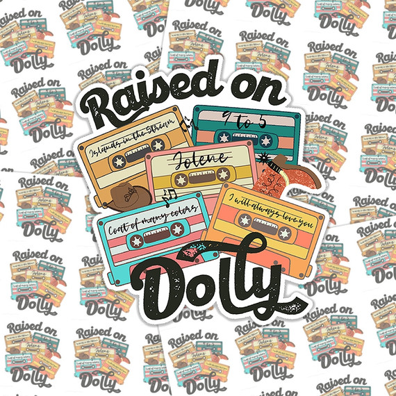 Raised On Dolly Sticker Sheet, colorful cassette tapes and retro design elements for crafting and decorating.