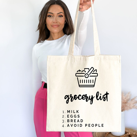 Grocery List DTF Heat Transfer, a tote bag with grocery list design and text