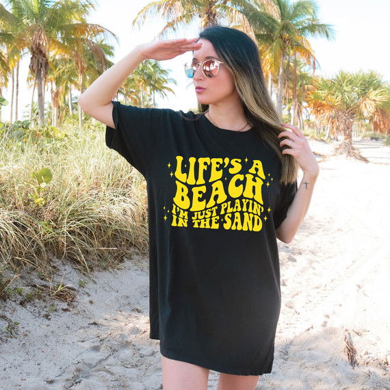 Life's A Beach I'm Just Playin In The Sand YELLOW DTF Heat Transfer