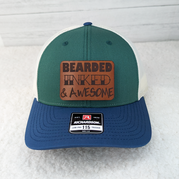 Bearded, Inked & Awesome Leather Hat Patch