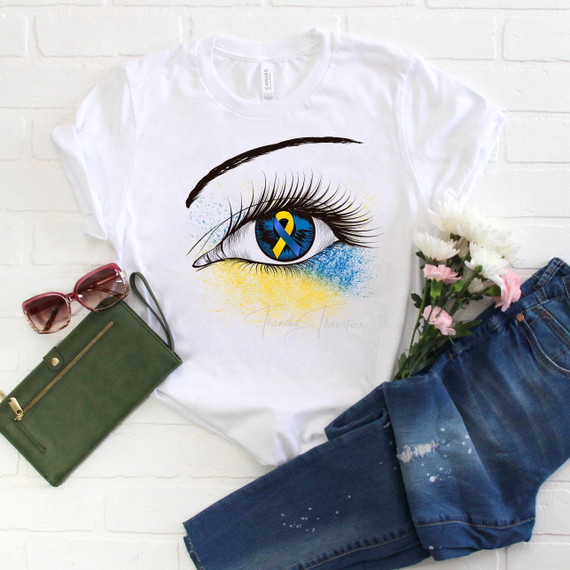 Yellow and Blue Ribbon Awareness Glitter Eye Sublimation Transfer