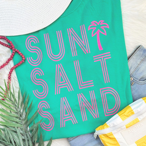 Sun Salt Sand NEON Pink Screen Print Heat Transfer