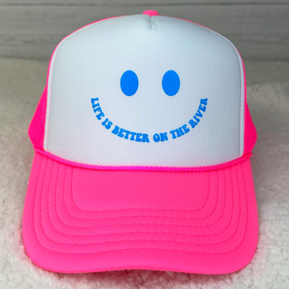 Life Is Better On The River NEON Blue Hat/Pocket Screen Print Heat Transfer