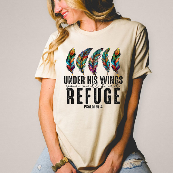 Under His Wings You Will Find Refuge Feathers DTF Heat Transfer