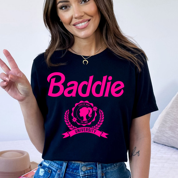 Baddie University NEON PINK Screen Print Heat Transfer