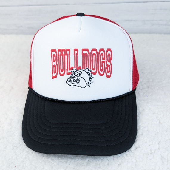 Bulldogs Red PUFF Hat/Pocket Screen Print Heat Transfer