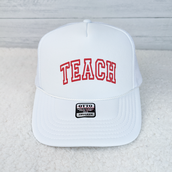 Teach Red PUFF Hat/Pocket Screen Print Heat Transfer