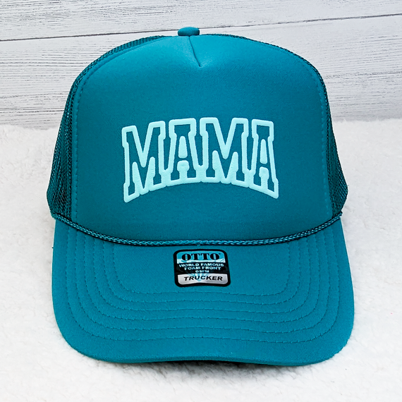 Turquoise MAMA PUFF Hat/Pocket Screen Print Heat Transfer