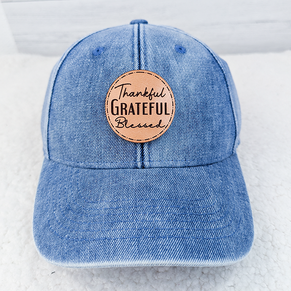 Thankful Grateful Blessed Leather Hat Patch