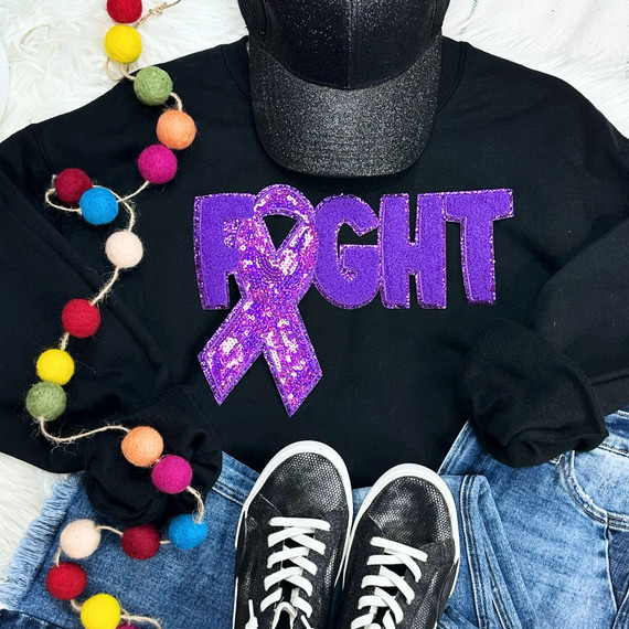 Purple Ribbon Fight Sequins Chenille Patch