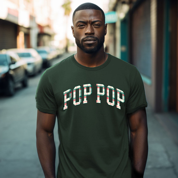 Pop Pop Plaid DTF Heat Transfer, a colorful plaid pattern for custom t-shirt design.