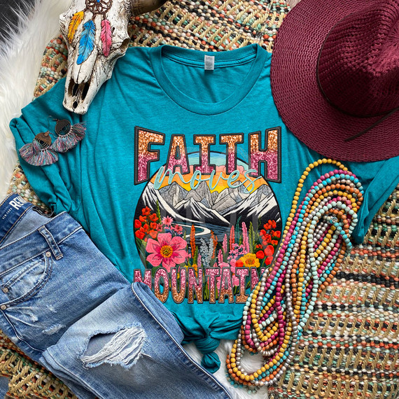 Faith Moves Mountains Faux Embroidery DTF Heat Transfer