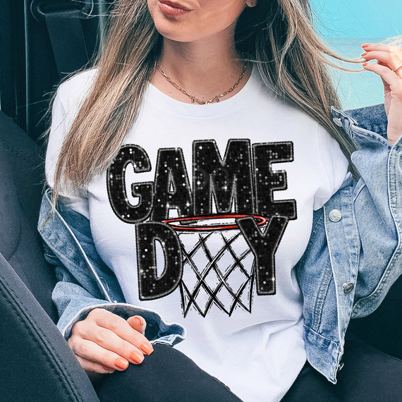 Game Day Basketball Faux Sequins DTF Heat Transfer