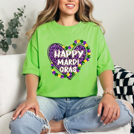 Happy Mardi Gras Leopard Heart DTF Heat Transfer