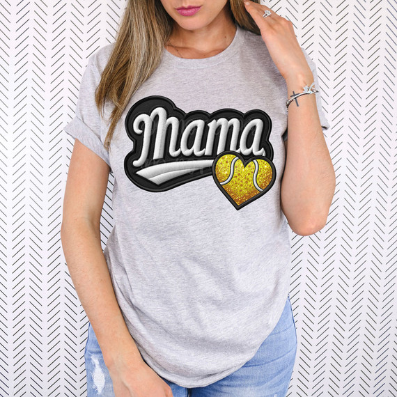Tennis Mama Heart FAUX Embroidery DTF Heat Transfer