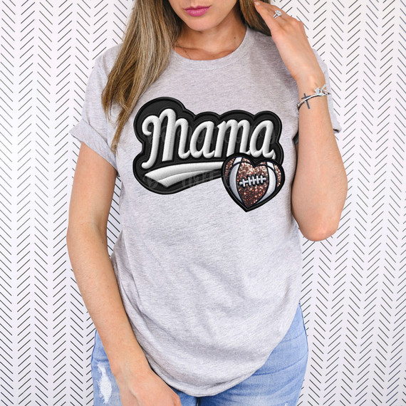 Football Mama Heart FAUX Embroidery DTF Heat Transfer