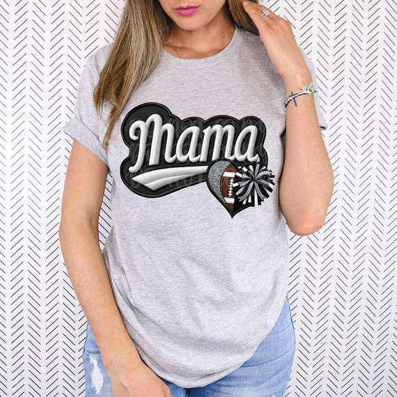 Football/Cheer Mama Heart FAUX Embroidery DTF Heat Transfer