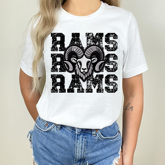 Rams Stacked Faux Embroidery DTF Heat Transfer