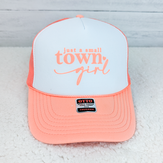 Just A Small Town Girl CORAL PUFF Hat/Pocket Screen Print Heat Transfer