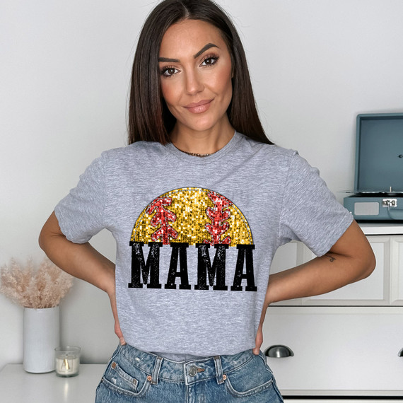 Softball Mama Faux Sequins DTF Heat Transfer