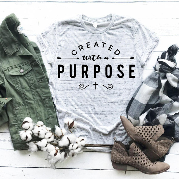 Cross Religious Sublimation Transfer T-shirt, granite gray short sleeve t-shirt with religious quote and cross design.