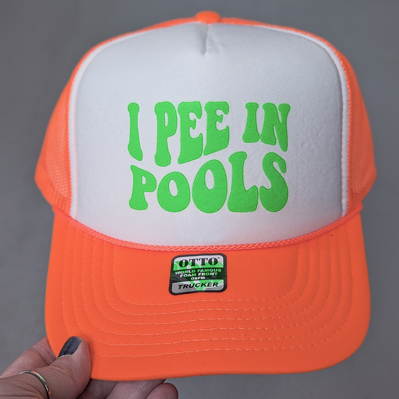 I Pee In Pools Hat/Pocket Neon Green Screen Print Heat Transfer