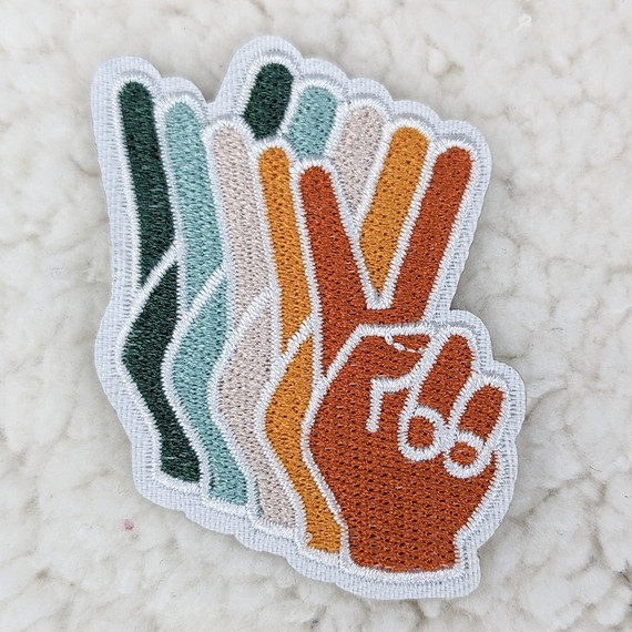 Peace Hands Embroidered HAT/POCKET Patch, colorful peace sign hand logo embroidery on fabric patch.