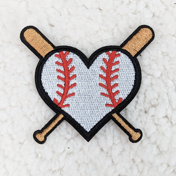 Baseball Heart & Bats Embroidered HAT/POCKET Patch