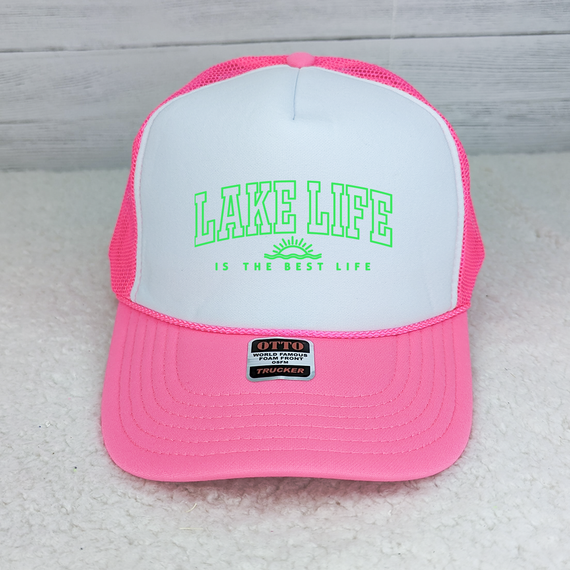 Lake Life Hat/Pocket  Neon GREEN Screen Print Heat Transfer