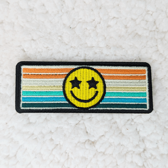 Retro Happy Face Embroidered HAT/POCKET Patch