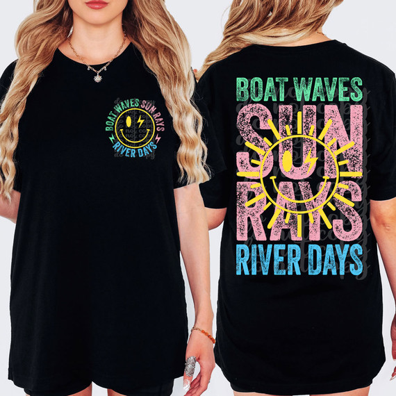 Boat Waves Sun Rays River Days SET DTF Heat Transfer