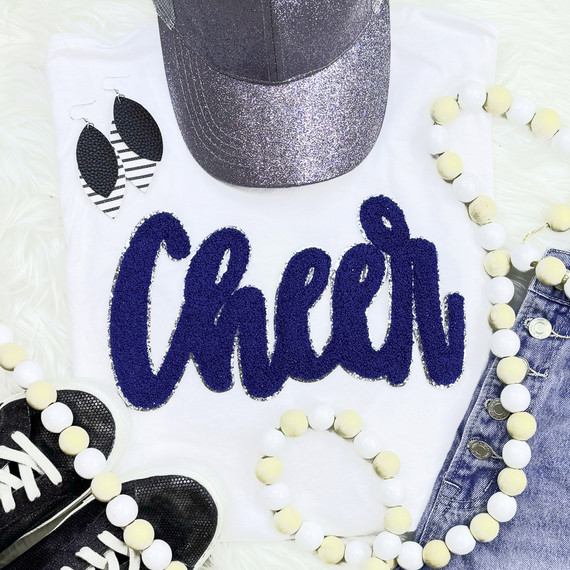 Cursive Cheer Navy Chenille Patch