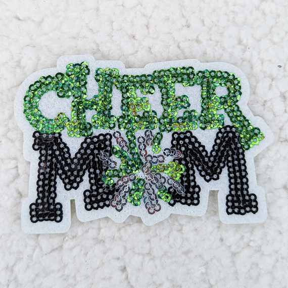 GREEN Sequin Cheer Mom HAT/POCKET Patch