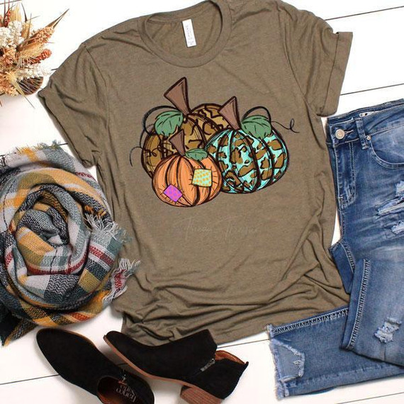 Leopard Patchwork Pumpkins Screen Print Heat Transfer, fabric t-shirt with pumpkin patchwork design, autumn-themed pumpkin print for apparel.
