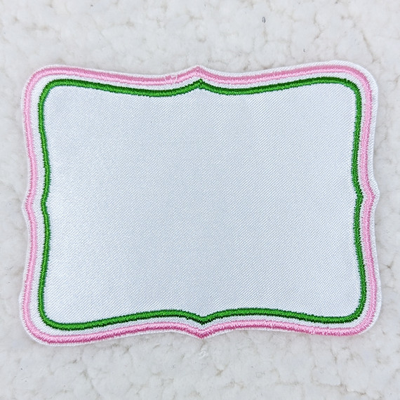 Pink & Green Embroidered BLANK Sublimation HAT/POCKET Patch, embroidered patch with pink and green borders for hats or pockets.