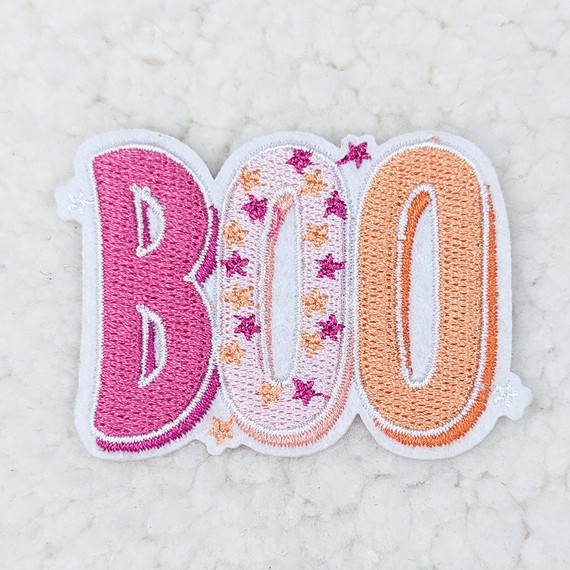 BOO Embroidered HAT/POCKET Patch, colorful embroidered patch with the number "300" in pink, white, and orange with star and sparkle details.