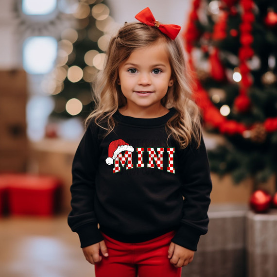 Mini Christmas Plaid Red Checker DTF Heat Transfer, a festive holiday-themed transfer with a red and black plaid pattern.